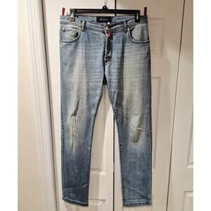 Kiton Mens Blue Cotton Straight Leg Jeans sz 34x32 Button-Fly Read*